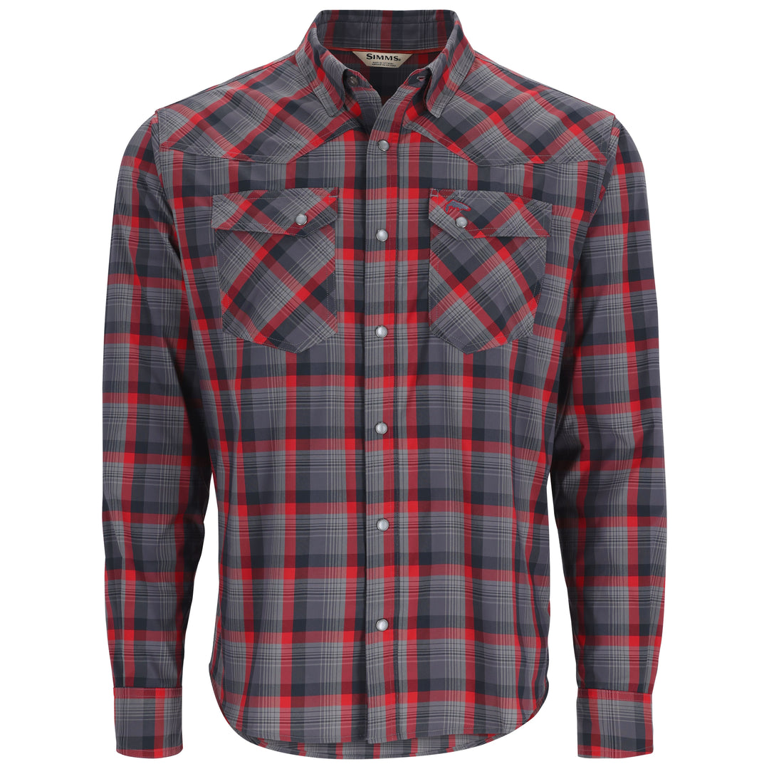 Simms Men's Brackett LS Shirt Auburn Red / Black Window Plaid Image 01