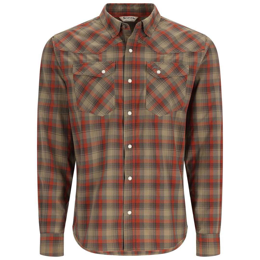 Simms Men's Brackett LS Shirt Clay / Bay Leaf Window Plaid Image 01