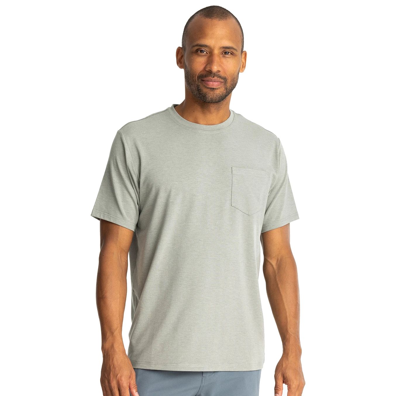 Free Fly Men's Bamboo Flex Pocket Tee Heather Agave Green Image 01