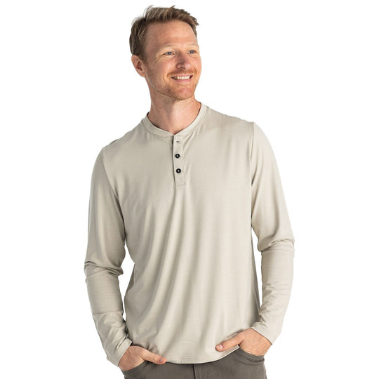 Free Fly Men's Bamboo Flex Long Sleeve Henley Sandstone Image 01