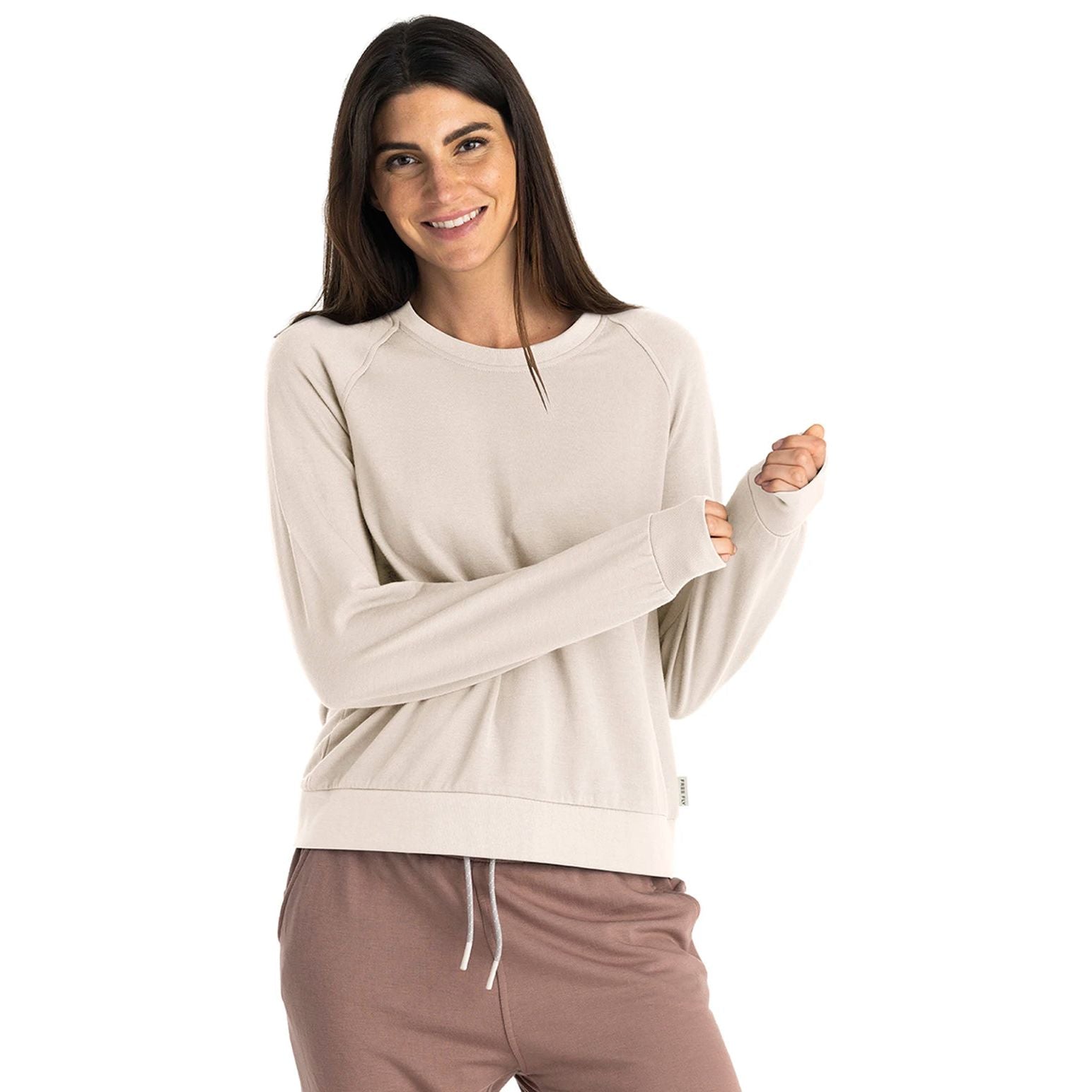 Free Fly Women's Bamboo Lightweight Fleece Crew Stone Image 01