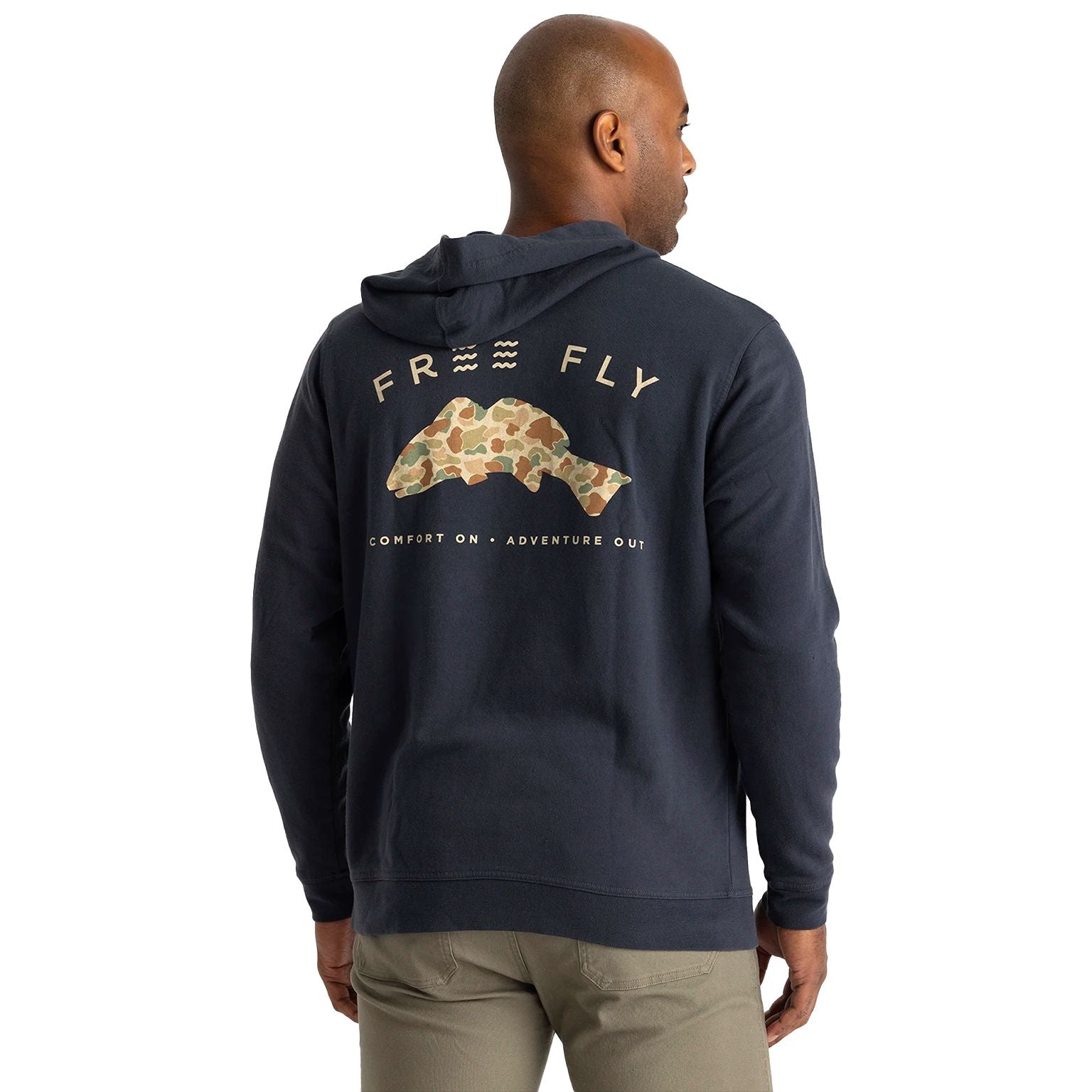 Free Fly Vintage Camo Redfish Fleece Hoodie Black Sand Image 01