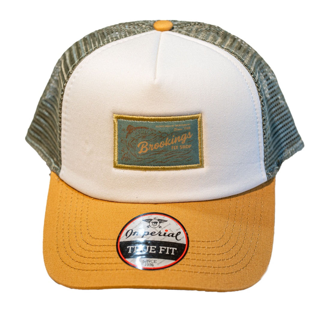 Brookings Green Retro Trout Logo Trucker Hat